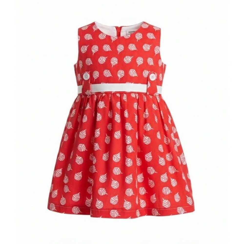Baby Girl Dress 6-12 Months Red White Print Ribbon Sleeveless Cute